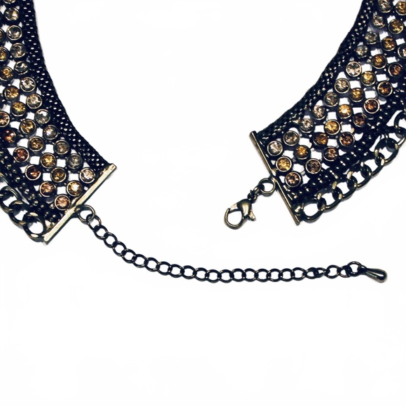 Necklace,Collar Style, Rhinestone and Antique Gold-tone Setting - Picture 3 of 4